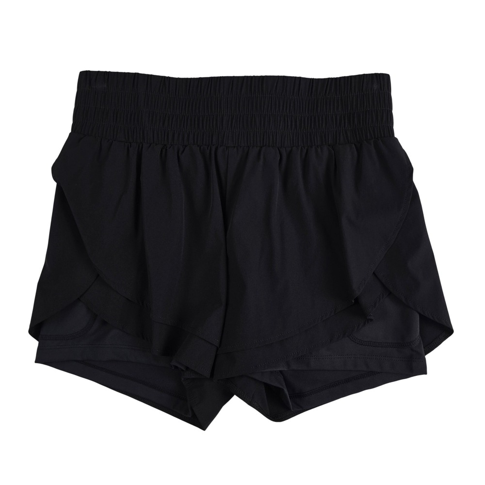 NWT Baleaf Women's Athletic Shorts High Waist Tiered Hem Black Small
